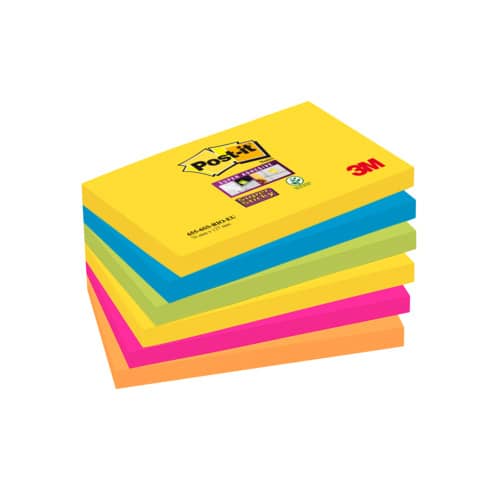 Foglietti riposizionabili Post-it® Super Sticky Carnival 76x127mm assortiti conf. 6 blocch. da 90 ff - 655-6SS CAR